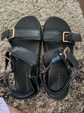Madden Girl Black Sandals with Gold Buckles